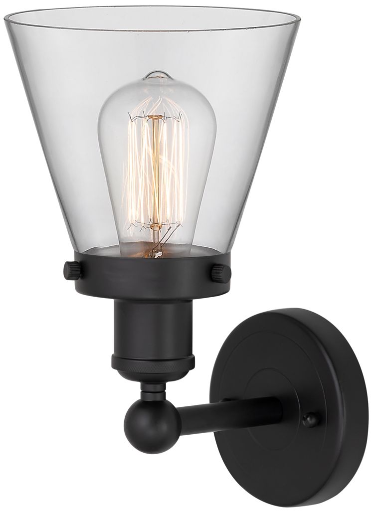 Image 2 Edison Small Cone 7" Matte Black Sconce w/ Clear Shade more views