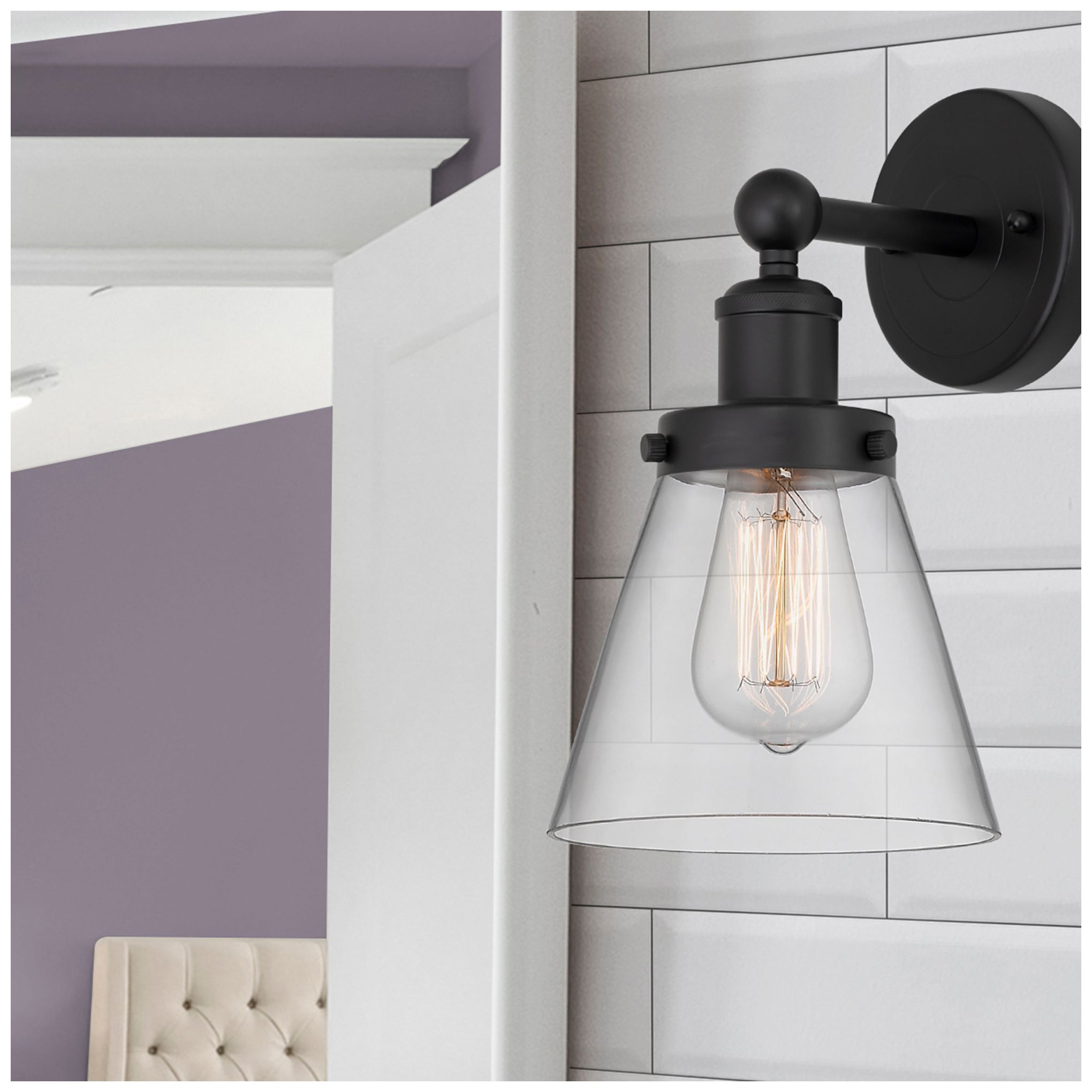 Image 3 Edison Small Cone 7" Matte Black Sconce w/ Clear Shade more views