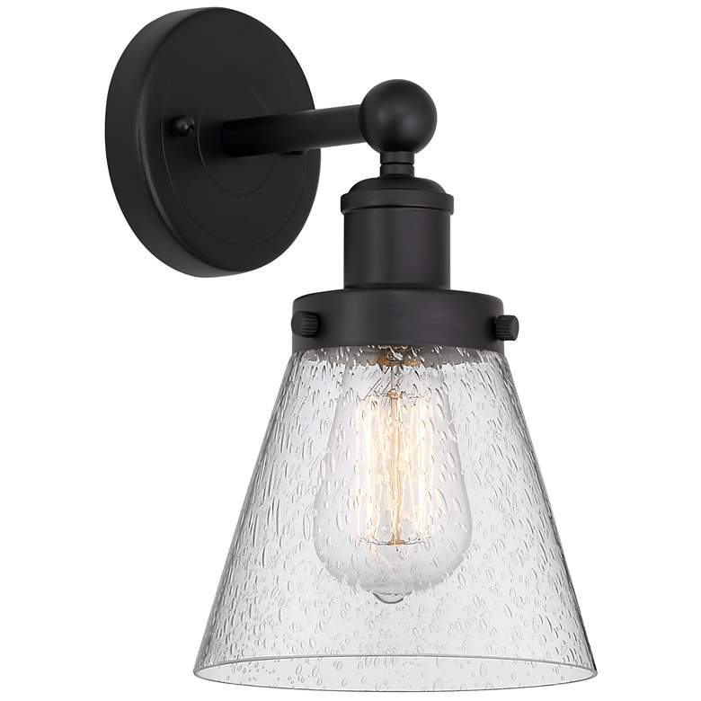 Image 1 Edison Small Cone 7" Matte Black Sconce w/ Mercury Shade