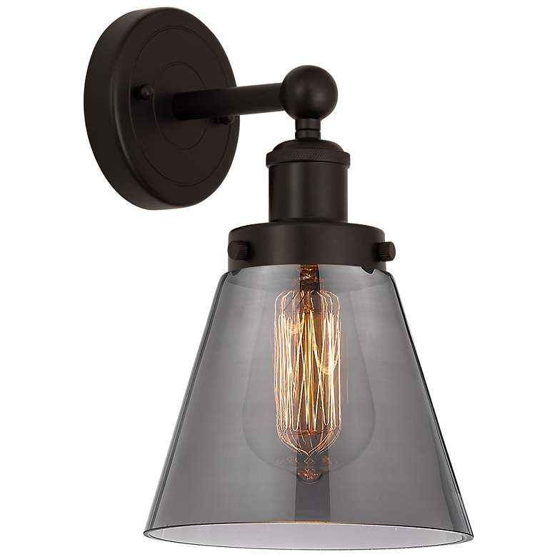 Image 1 Edison Small Cone 7" Oil Rubbed Bronze Sconce w/ Plated Smoke Shade