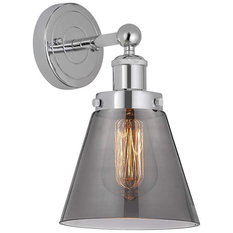 Image 1 Edison Small Cone 7" Polished Chrome Sconce w/ Plated Smoke Shade
