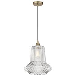 Edison Springwater 12" Brass Corded Mini Pendant w/ Spiral Fluted Shad