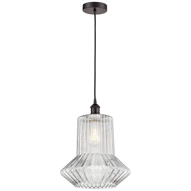 Image 1 Edison Springwater 12" Bronze Corded Mini Pendant w/ Spiral Fluted Sha