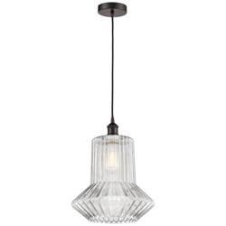 Edison Springwater 12" Bronze Corded Mini Pendant w/ Spiral Fluted Sha