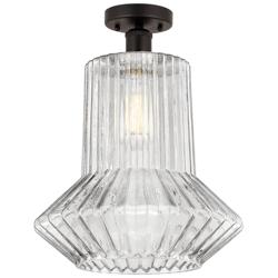 Edison Springwater 12" Bronze Semi Flush Mount w/ Clear Spiral Fluted