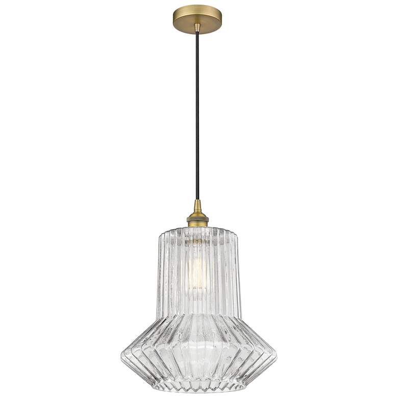 Image 1 Edison Springwater 12" Brushed Brass Corded Mini Pendant w/ Fluted Sha