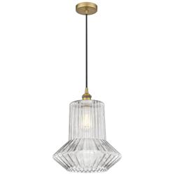 Edison Springwater 12" Brushed Brass Corded Mini Pendant w/ Fluted Sha