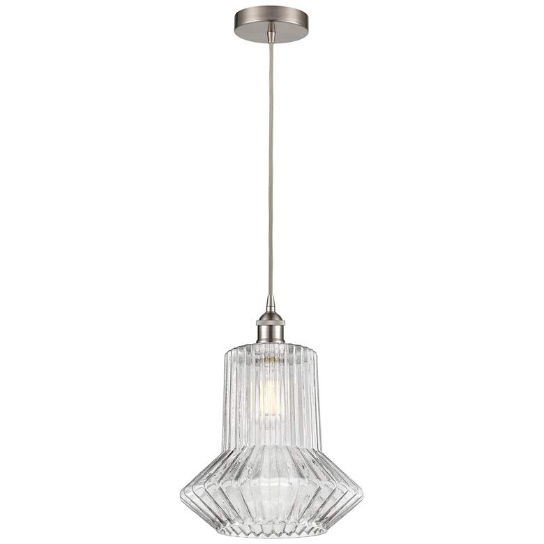 Image 1 Edison Springwater 12" Brushed Nickel Corded Mini Pendant w/ Fluted Sh