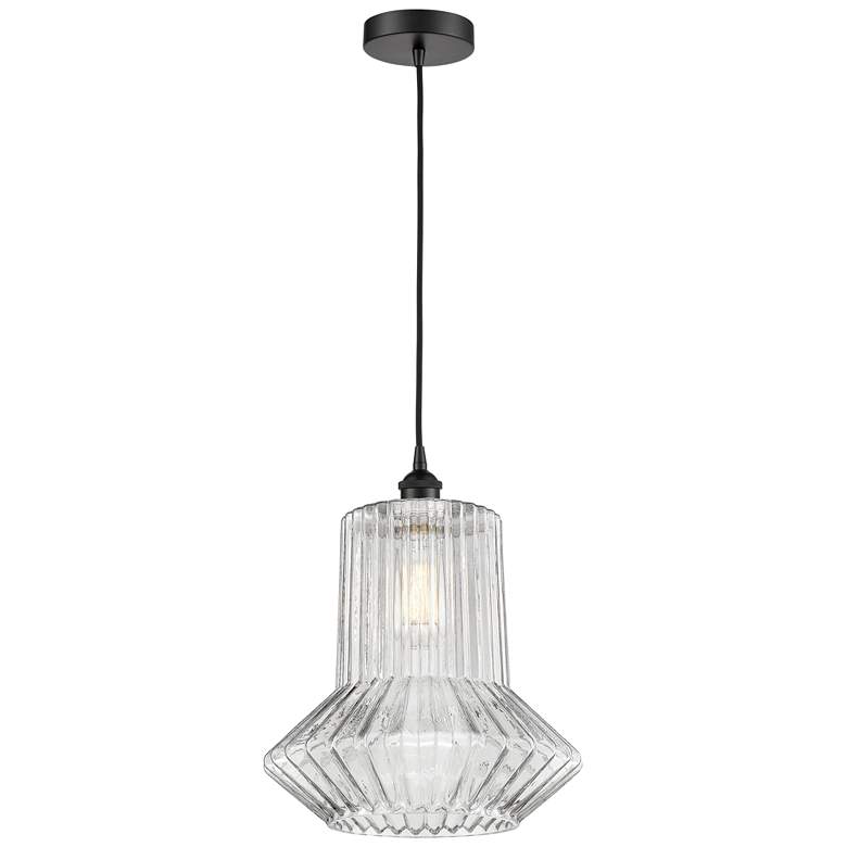 Image 1 Edison Springwater 12" Matte Black Corded Mini Pendant w/ Fluted Shade