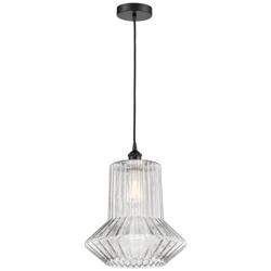 Edison Springwater 12" Matte Black Corded Mini Pendant w/ Fluted Shade