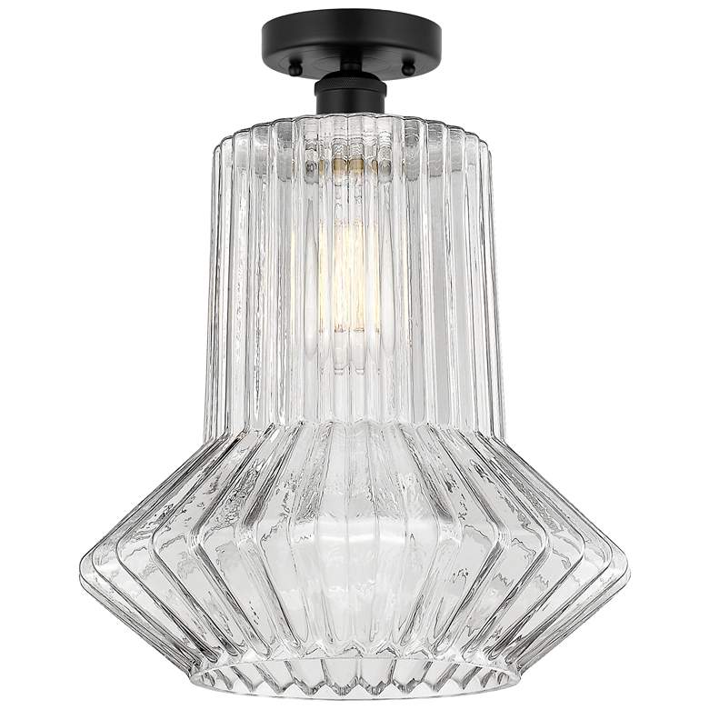 Image 1 Edison Springwater 12" Matte Black Semi Flush w/ Clear Spiral Fluted S