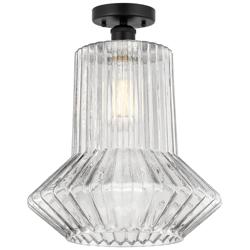 Edison Springwater 12" Matte Black Semi Flush w/ Clear Spiral Fluted S