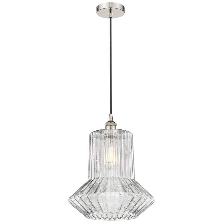 Image 1 Edison Springwater 12" Polished Nickel Corded Mini Pendant w/ Fluted S