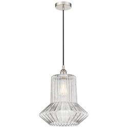 Edison Springwater 12" Polished Nickel Corded Mini Pendant w/ Fluted S