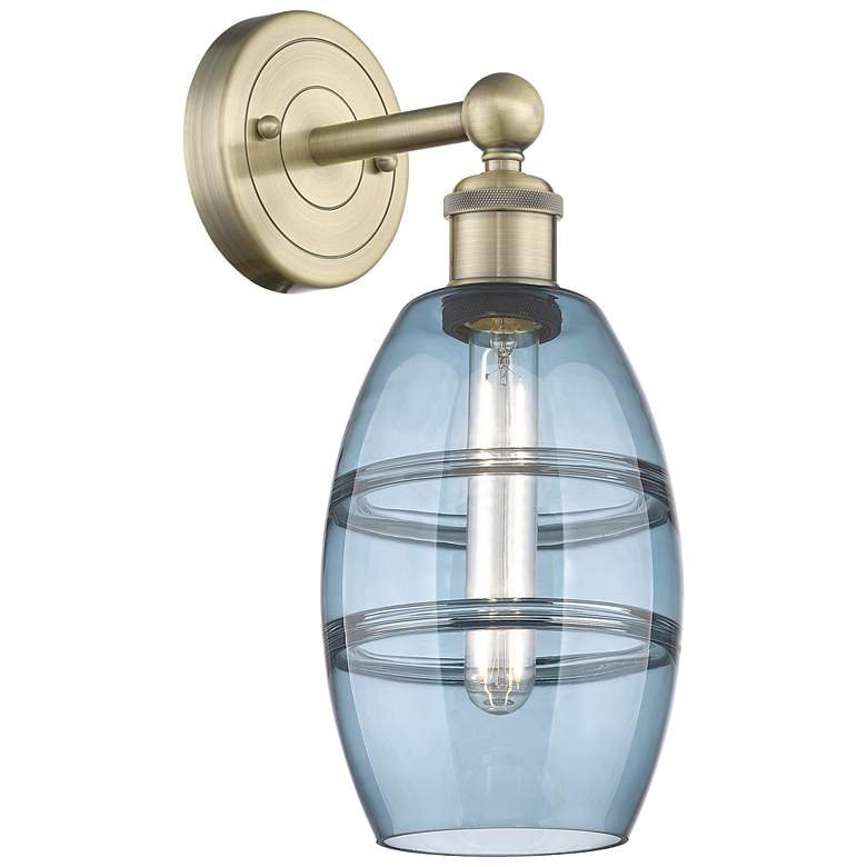 Image 1 Edison Vaz 10.38" High Antique Brass Sconce With Princess Blue Shade