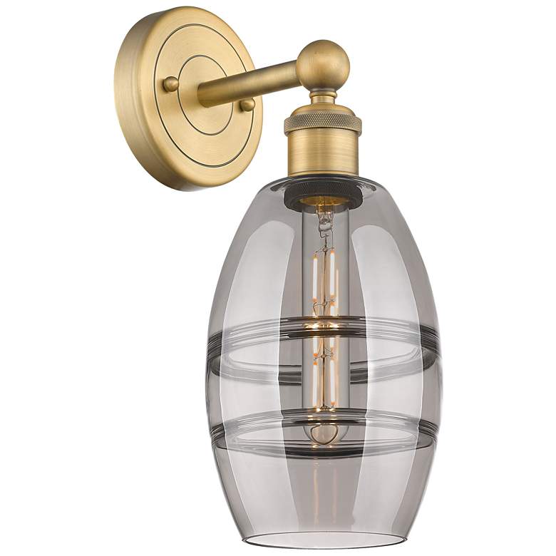 Image 1 Edison Vaz 10.38" High Brushed Brass Sconce With Light Smoke Shade