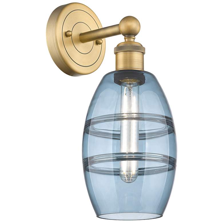 Image 1 Edison Vaz 10.38" High Brushed Brass Sconce With Princess Blue Shade