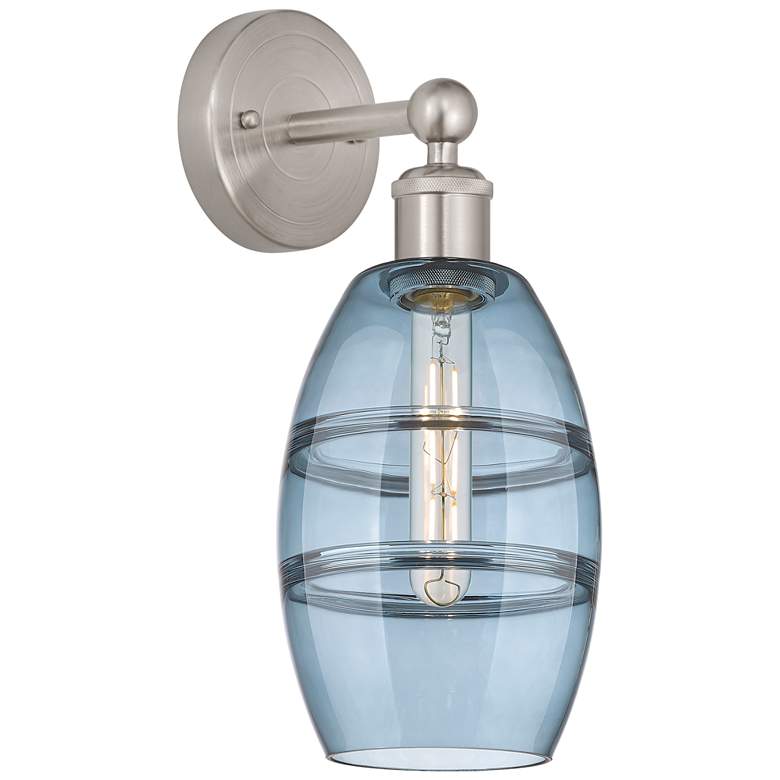 Image 1 Edison Vaz 10.38" High Brushed Satin Nickel Sconce With Princess Blue
