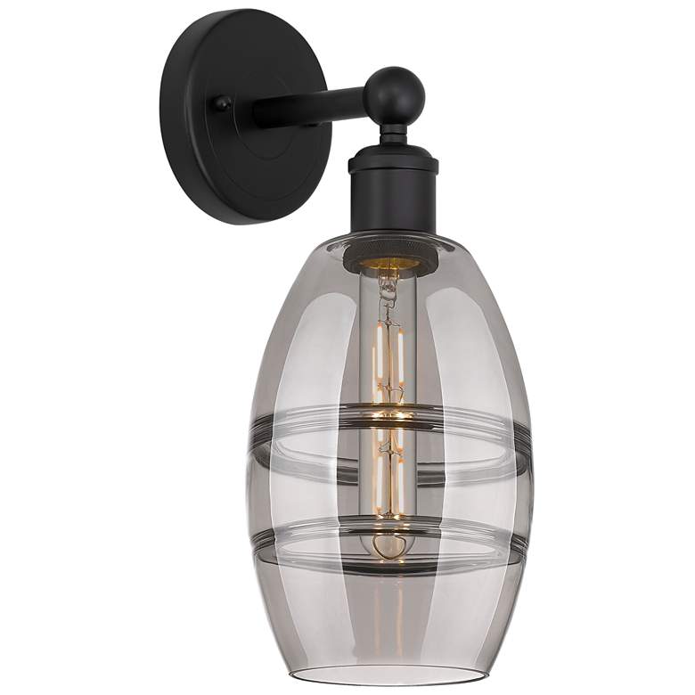 Image 1 Edison Vaz 10.38" High Matte Black Sconce With Light Smoke Shade
