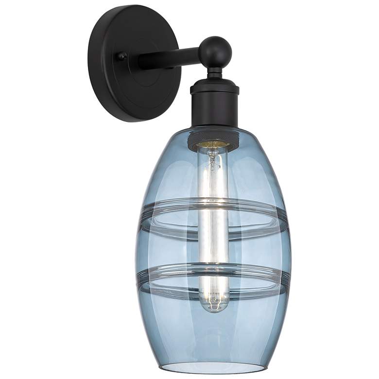 Image 1 Edison Vaz 10.38" High Matte Black Sconce With Princess Blue Shade