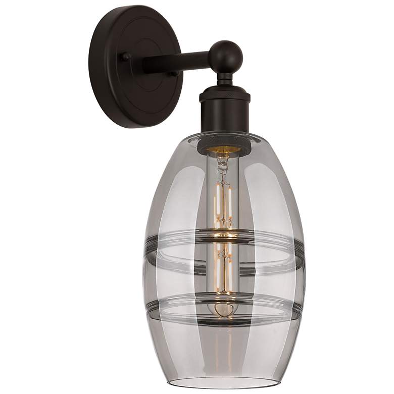 Image 1 Edison Vaz 10.38" High Oil Rubbed Bronze Sconce With Light Smoke Shade