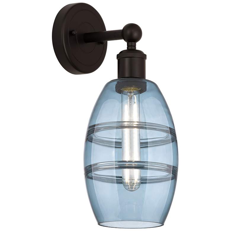 Image 1 Edison Vaz 10.38" High Oil Rubbed Bronze Sconce With Princess Blue Sha