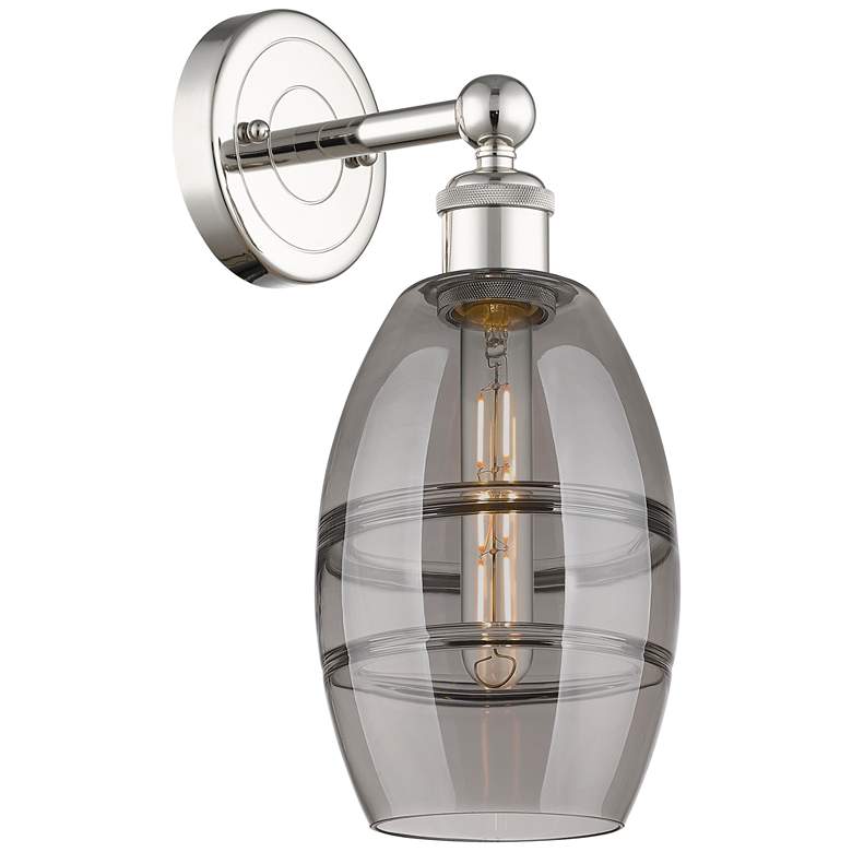 Image 1 Edison Vaz 10.38" High Polished Nickel Sconce With Light Smoke Shade