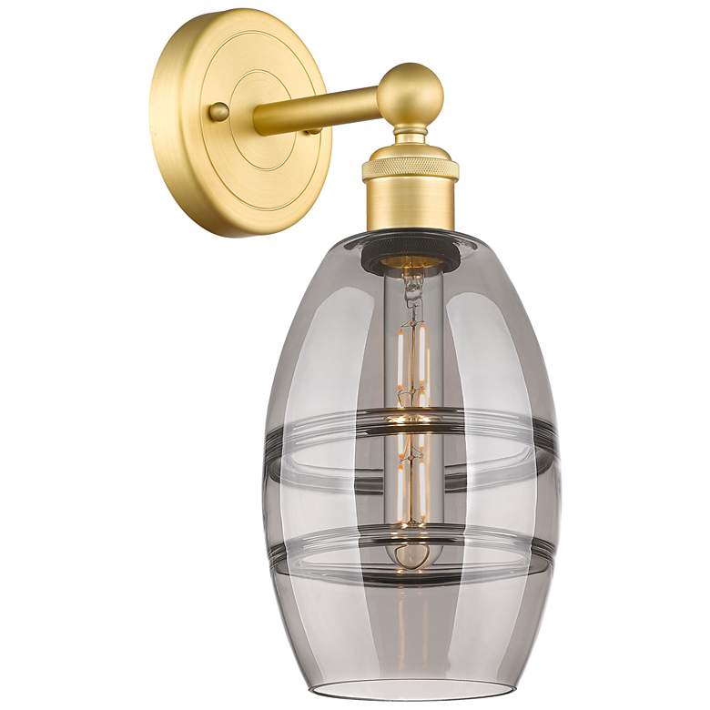 Image 1 Edison Vaz 10.38" High Satin Gold Sconce With Light Smoke Shade