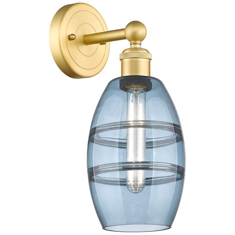 Image 1 Edison Vaz 10.38" High Satin Gold Sconce With Princess Blue Shade