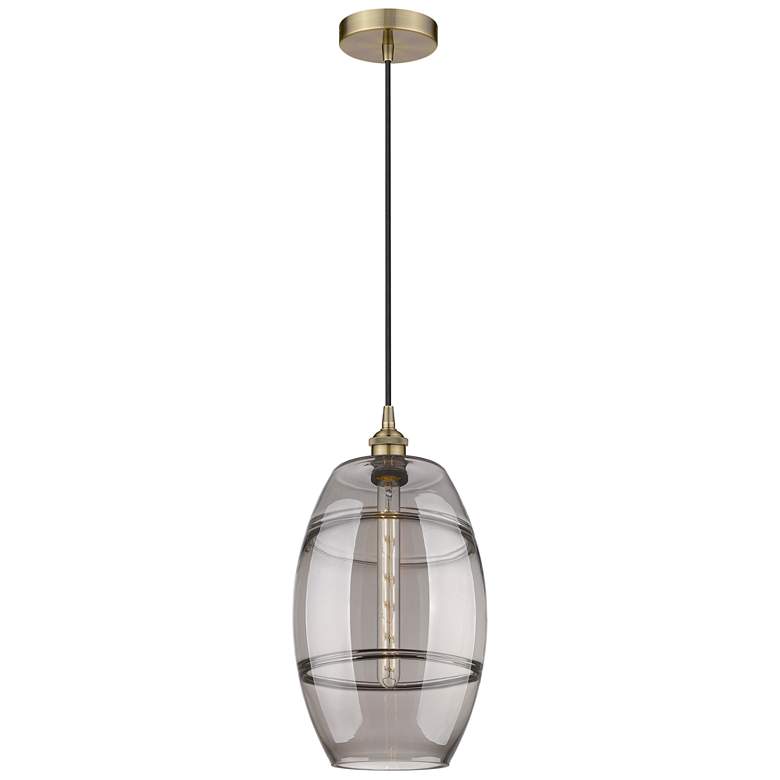 Image 1 Edison Vaz 10" Wide Antique Brass Corded Mini Pendant w/ Light Smoke S