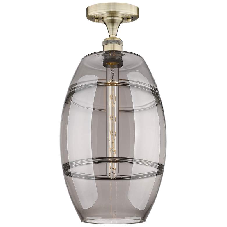 Image 1 Edison Vaz 10" Wide Antique Brass Semi-Flush Mount With Light Smoke Sh