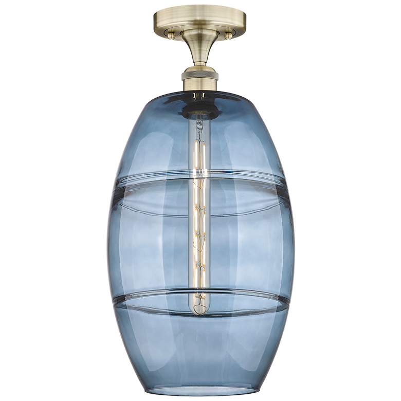 Image 1 Edison Vaz 10" Wide Antique Brass Semi-Flush Mount With Princess Blue