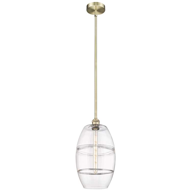 Image 1 Edison Vaz 10" Wide Antique Brass Stem Hung Mini Pendant With Clear Sh