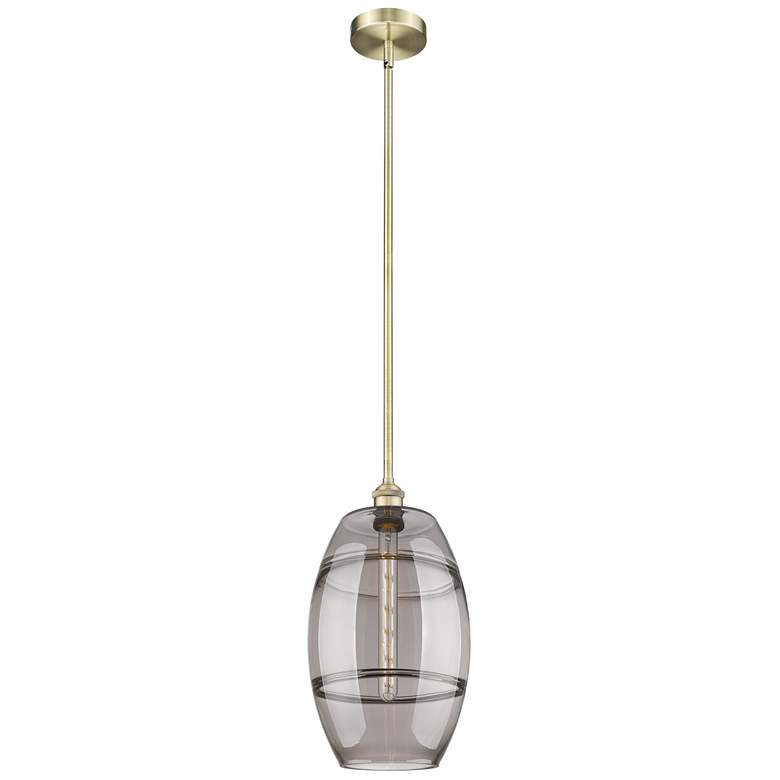 Image 1 Edison Vaz 10" Wide Antique Brass Stemmed Mini Pendant w/ Light Smoke