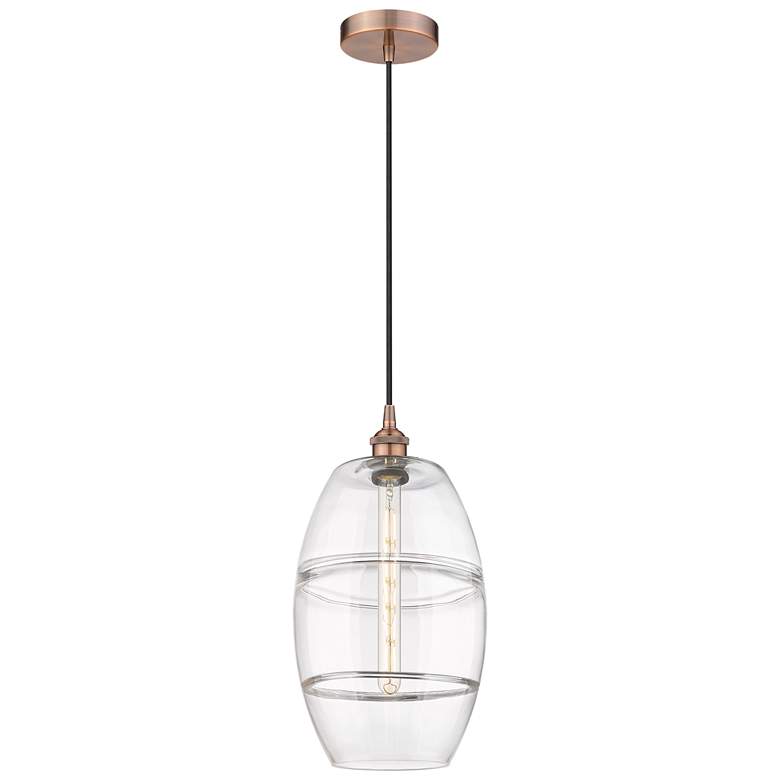 Image 1 Edison Vaz 10" Wide Antique Copper Cord Hung Mini Pendant With Clear S