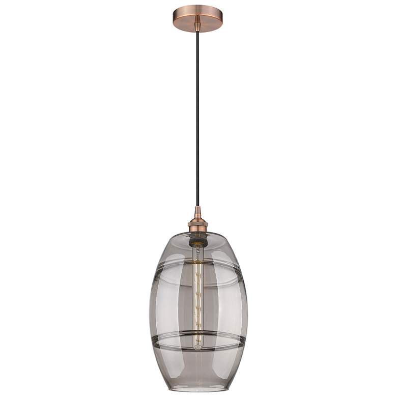Image 1 Edison Vaz 10" Wide Antique Copper Corded Mini Pendant w/ Light Smoke