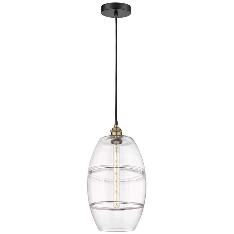 Image 1 Edison Vaz 10" Wide Black Antique Brass Corded Mini Pendant w/ Clear S