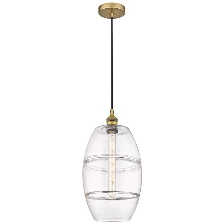 Image 1 Edison Vaz 10" Wide Brushed Brass Cord Hung Mini Pendant With Clear Sh