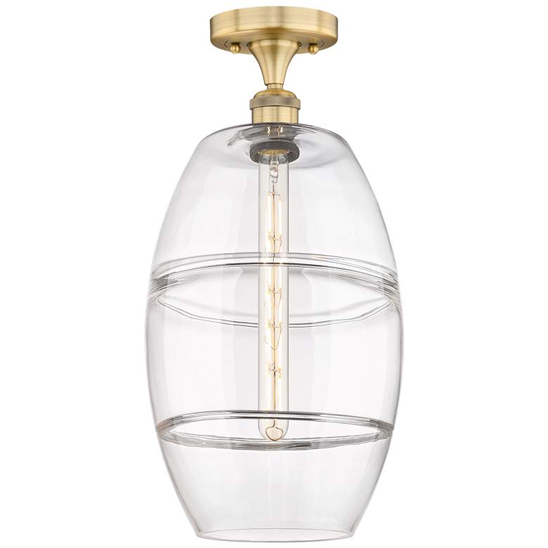 Image 1 Edison Vaz 10" Wide Brushed Brass Semi-Flush Mount With Clear Shade