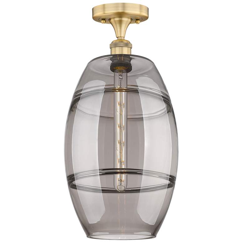 Image 1 Edison Vaz 10" Wide Brushed Brass Semi-Flush Mount With Light Smoke Sh