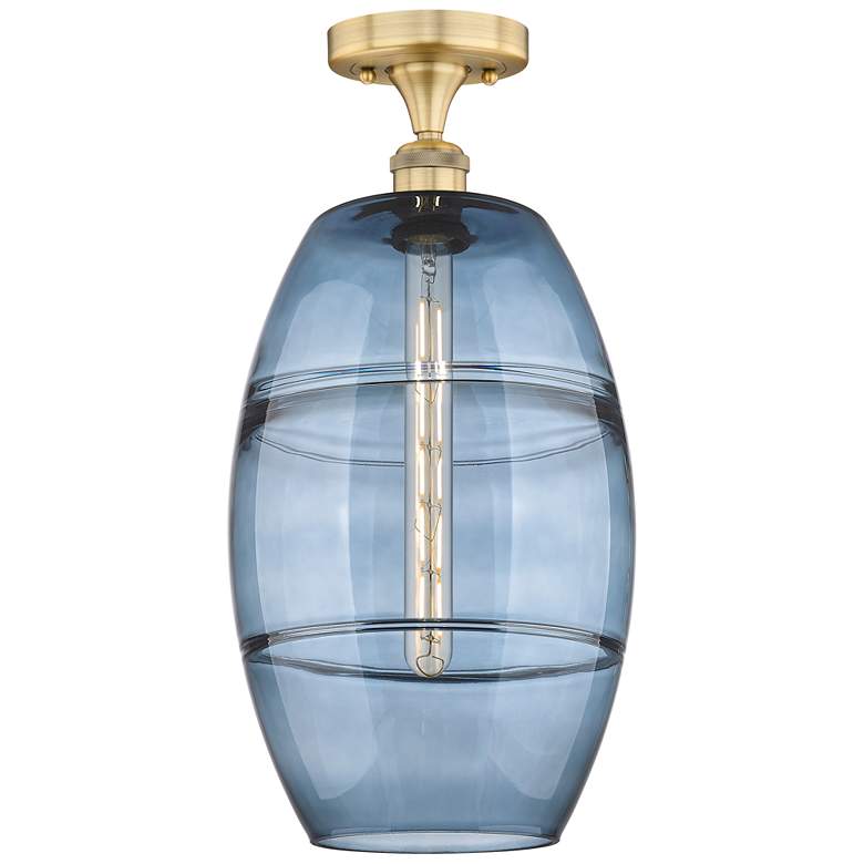 Image 1 Edison Vaz 10" Wide Brushed Brass Semi-Flush Mount With Princess Blue