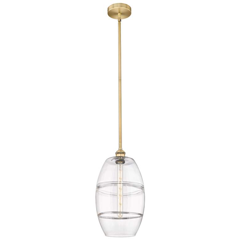 Image 1 Edison Vaz 10" Wide Brushed Brass Stem Hung Mini Pendant With Clear Sh