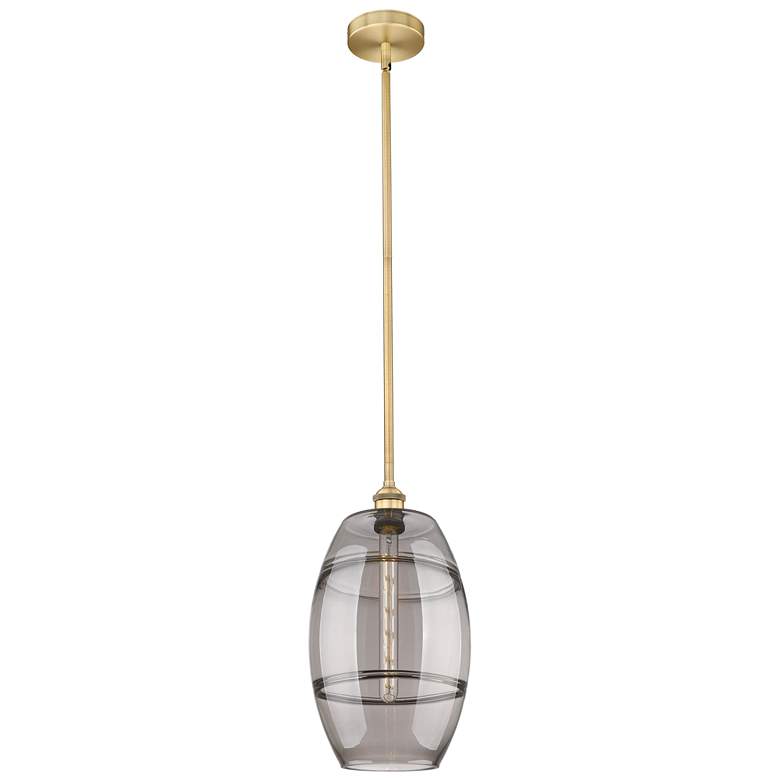 Image 1 Edison Vaz 10" Wide Brushed Brass Stemmed Mini Pendant w/ Light Smoke
