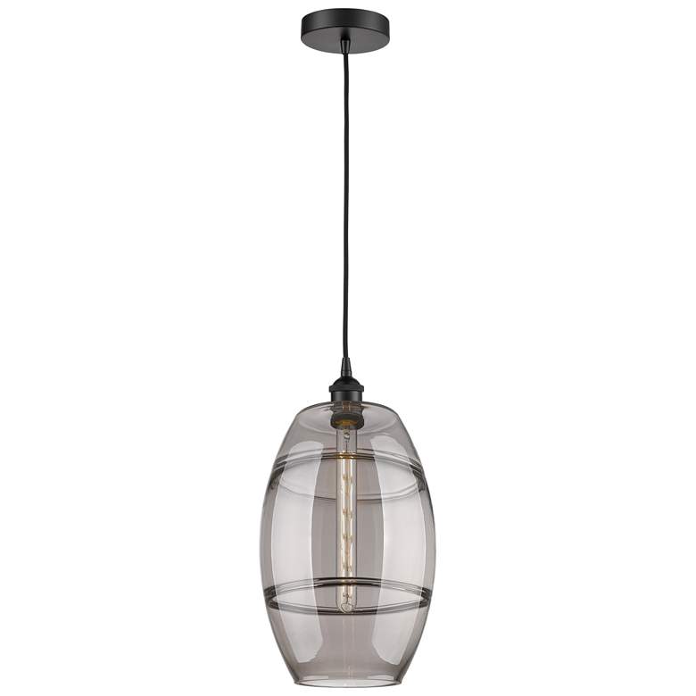 Image 1 Edison Vaz 10" Wide Matte Black Cord Hung Mini Pendant w/ Light Smoke