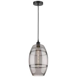 Edison Vaz 10" Wide Matte Black Cord Hung Mini Pendant w/ Light Smoke