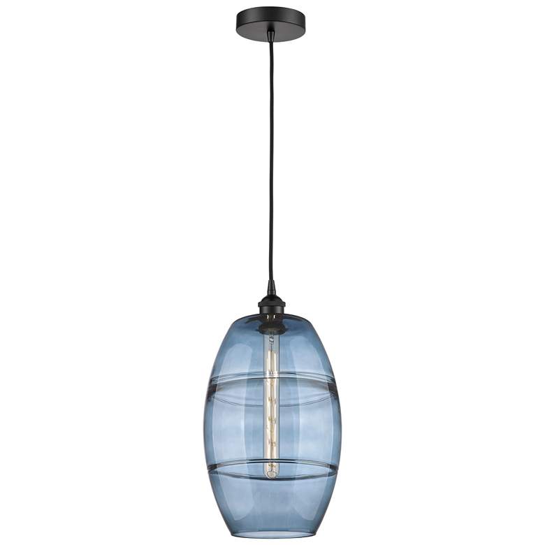Image 1 Edison Vaz 10" Wide Matte Black Corded Mini Pendant w/ Princess Blue S