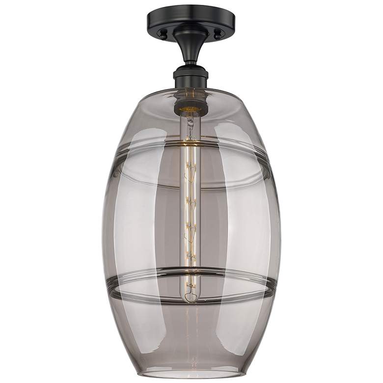 Image 1 Edison Vaz 10" Wide Matte Black Semi-Flush Mount With Light Smoke Shad