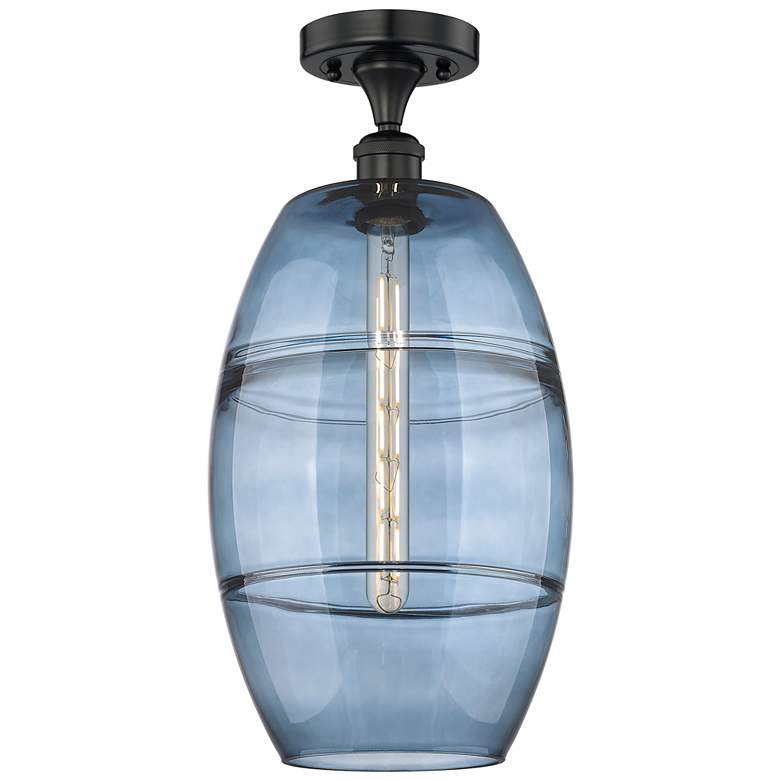 Image 1 Edison Vaz 10" Wide Matte Black Semi-Flush Mount With Princess Blue Sh