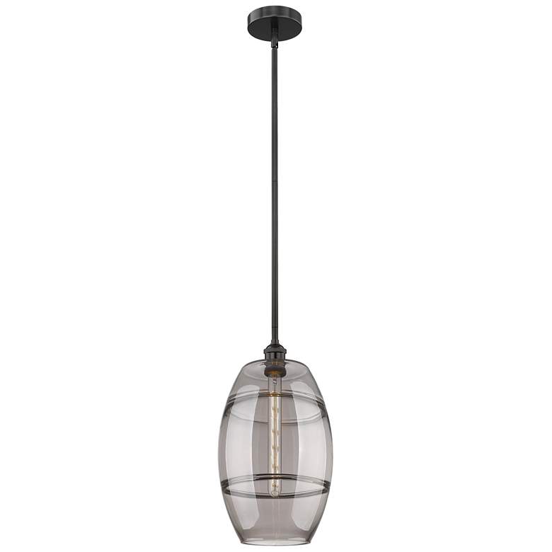 Image 1 Edison Vaz 10" Wide Matte Black Stem Hung Mini Pendant w/ Light Smoke