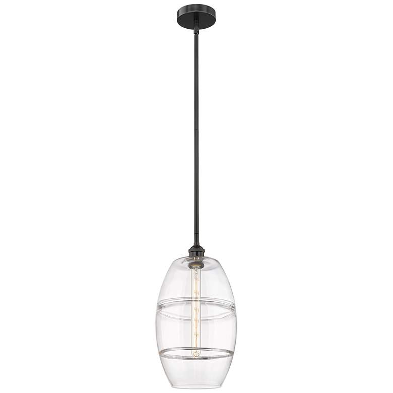 Image 1 Edison Vaz 10" Wide Matte Black Stem Hung Mini Pendant With Clear Shad